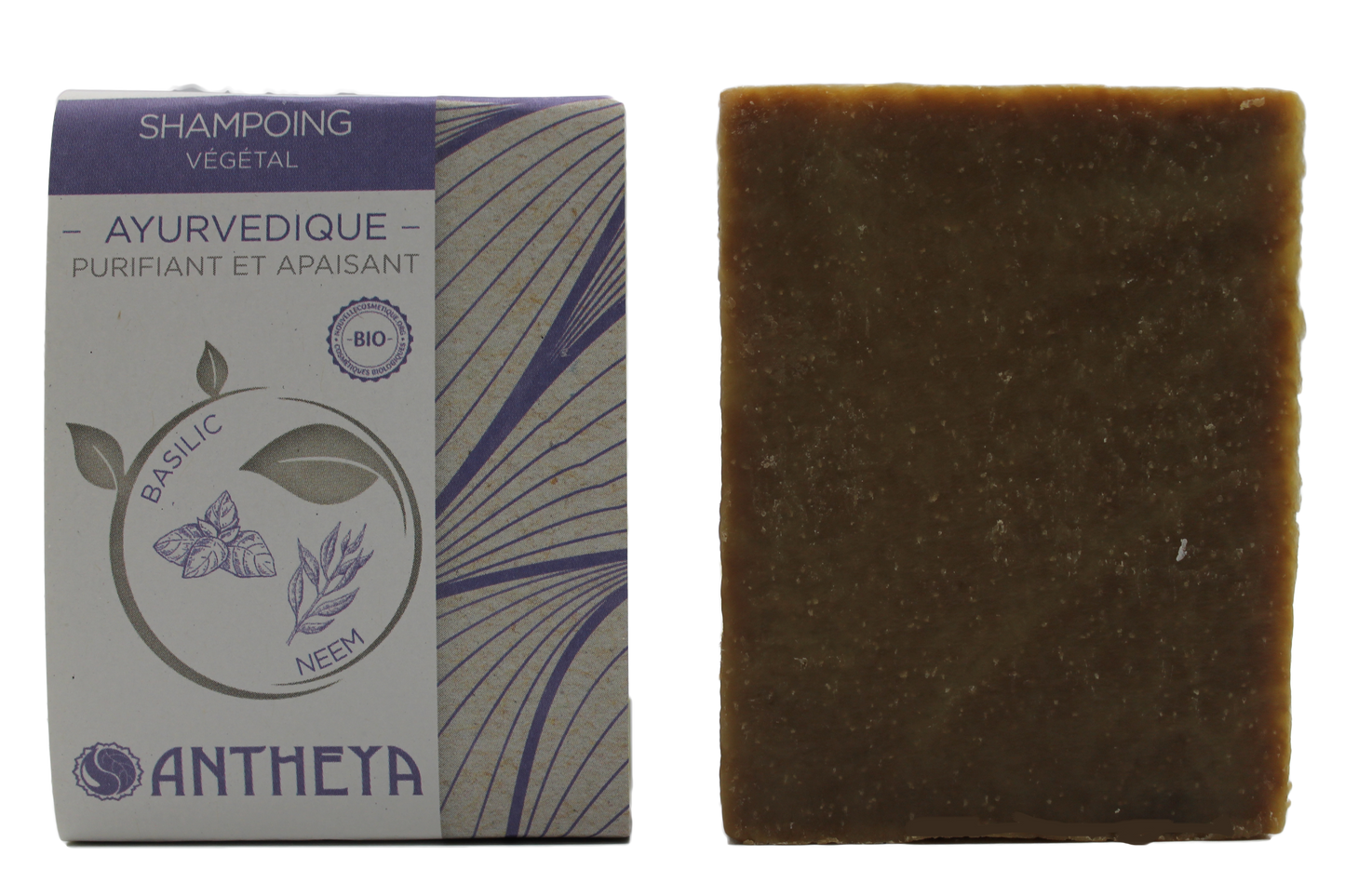 Antheya -- Shampoing solide basilic sacré/neem - anti-pellicules et démangeaisons (bande papier) - 100 g