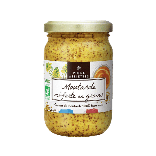 Pique Assiettes -- Moutarde mi-forte en grains 100% graines françaises bio - 200 g